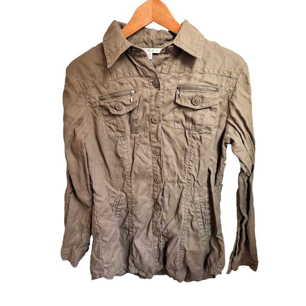 Cabi Sahara brown linen utility jacket linen size med